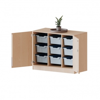 ErgoTray Schrank, 3reihig, 2 OH, zweitürig, n, mit 9 hohen Boxen, B/H/T 104,5x82x50cm 